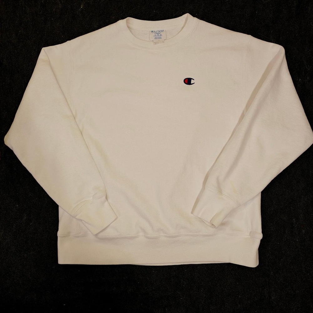 Champion Reverse Weave Crewneck Sweatshirt White Mens Large Relaxed Fit Fleece